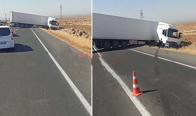 Suruç ölüm yolunda tır yoldan çıktı!