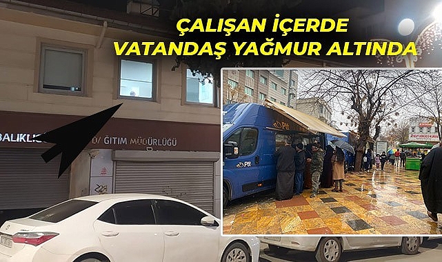 PTT şubesi kapalı vatandaş yağmur altında hizmet bekliyor