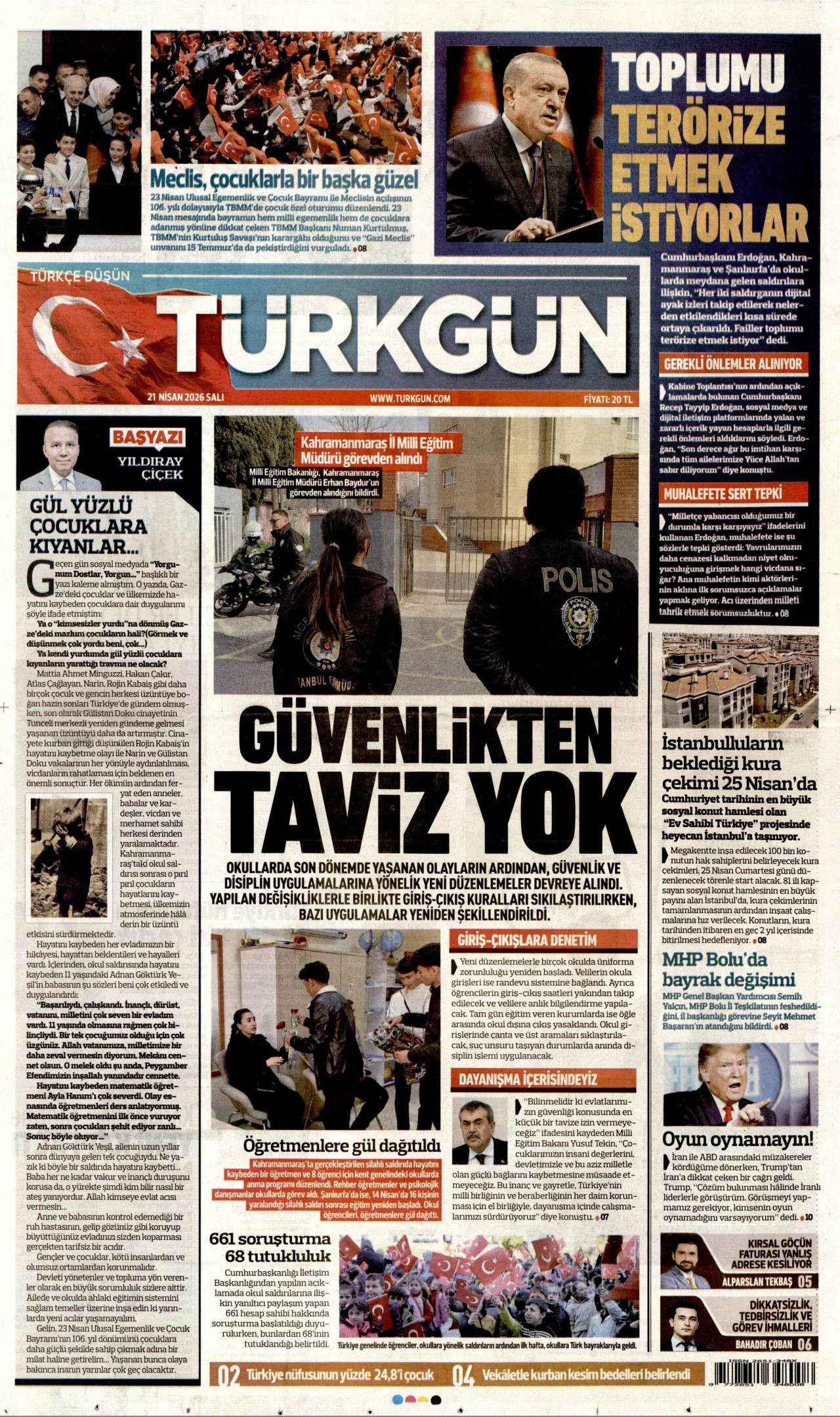 Türkgün Gazetesi Gazete Manşeti
