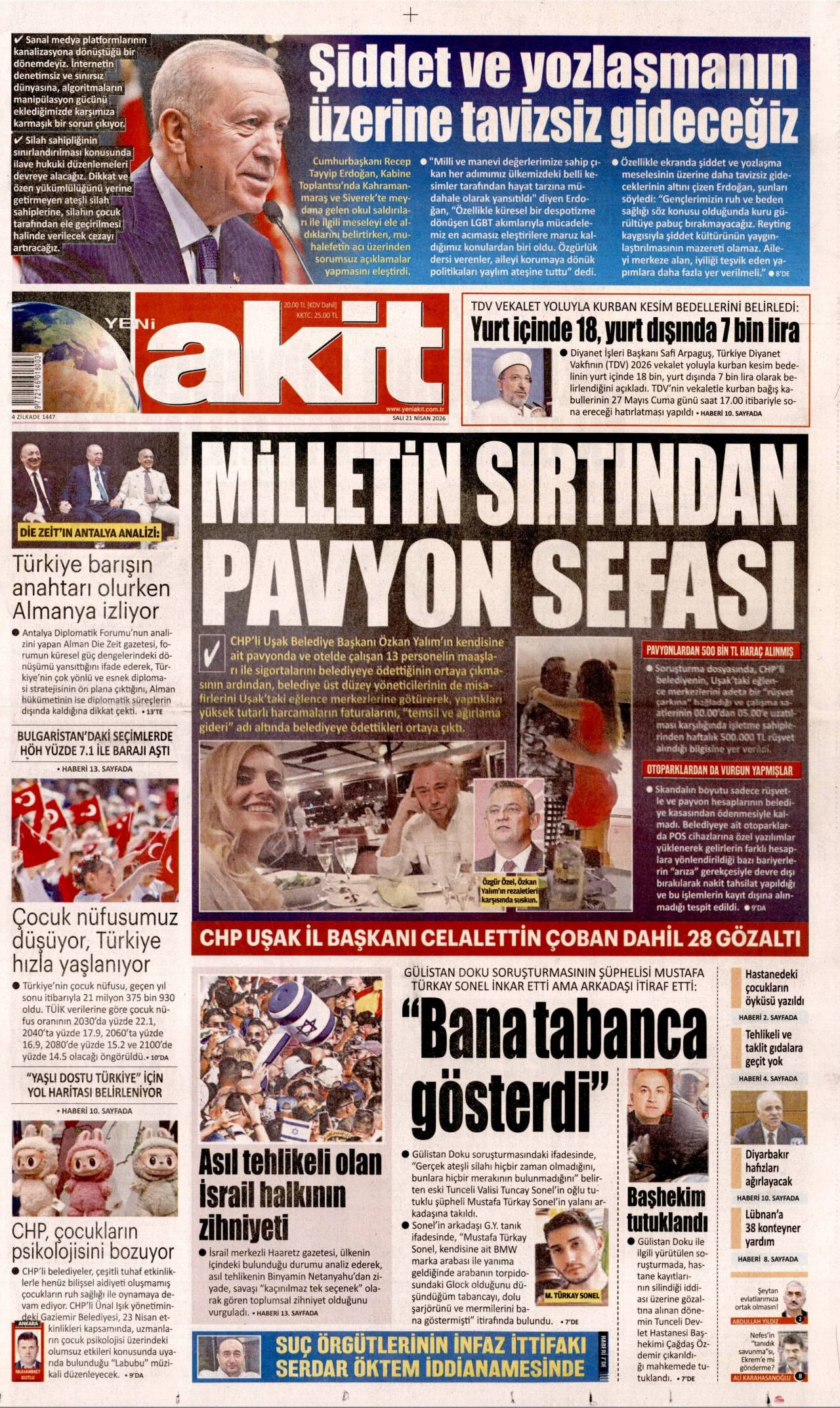 Yeni Akit Gazetesi Gazete Manşeti