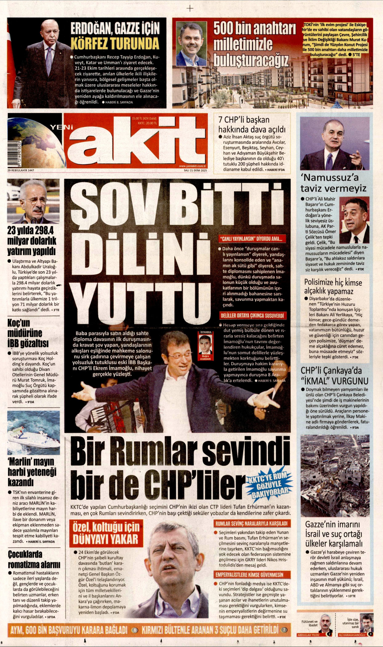 YENİ AKİT Gazete Manşeti