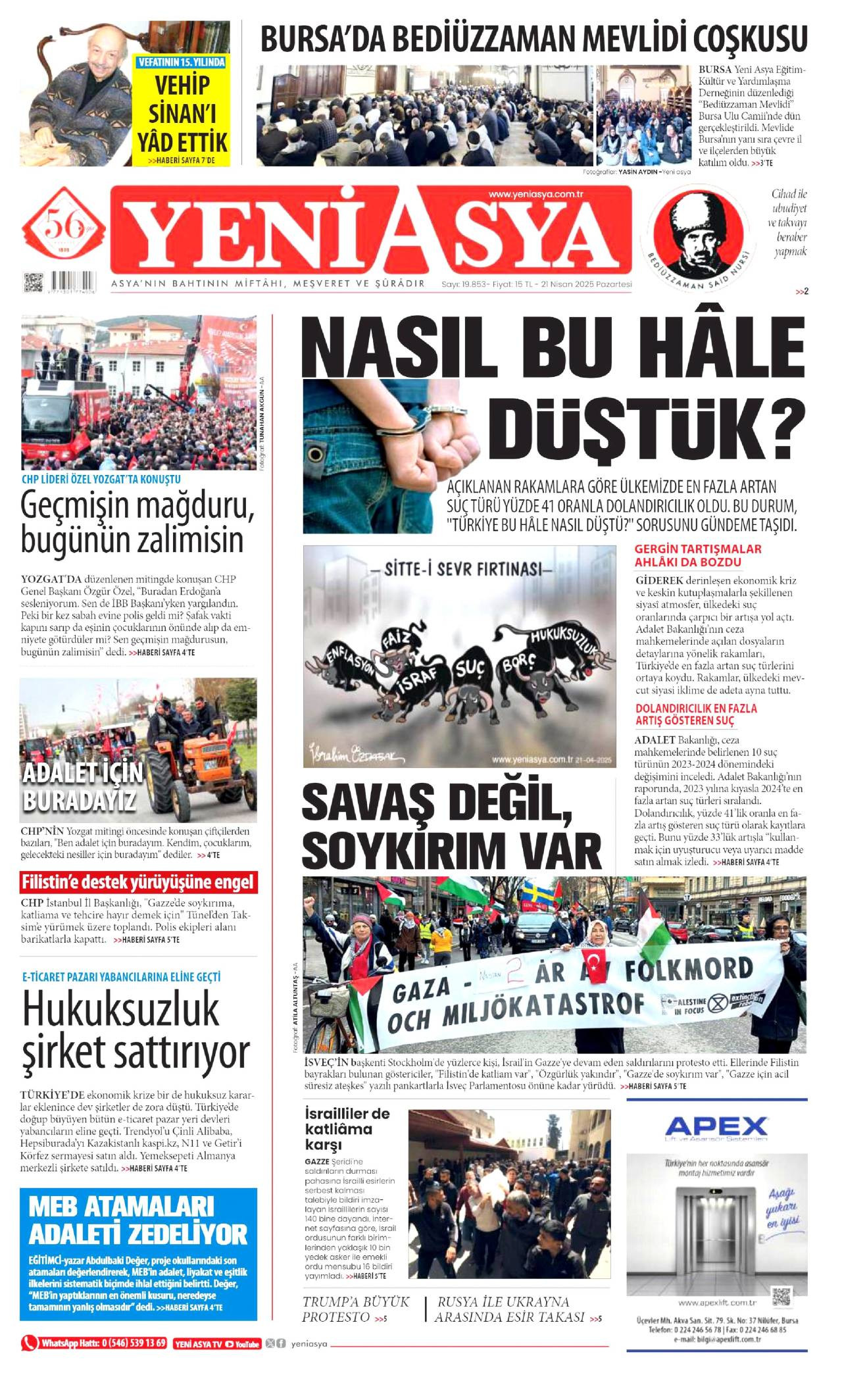 Yeni Asya Gazetesi Gazete Manşeti