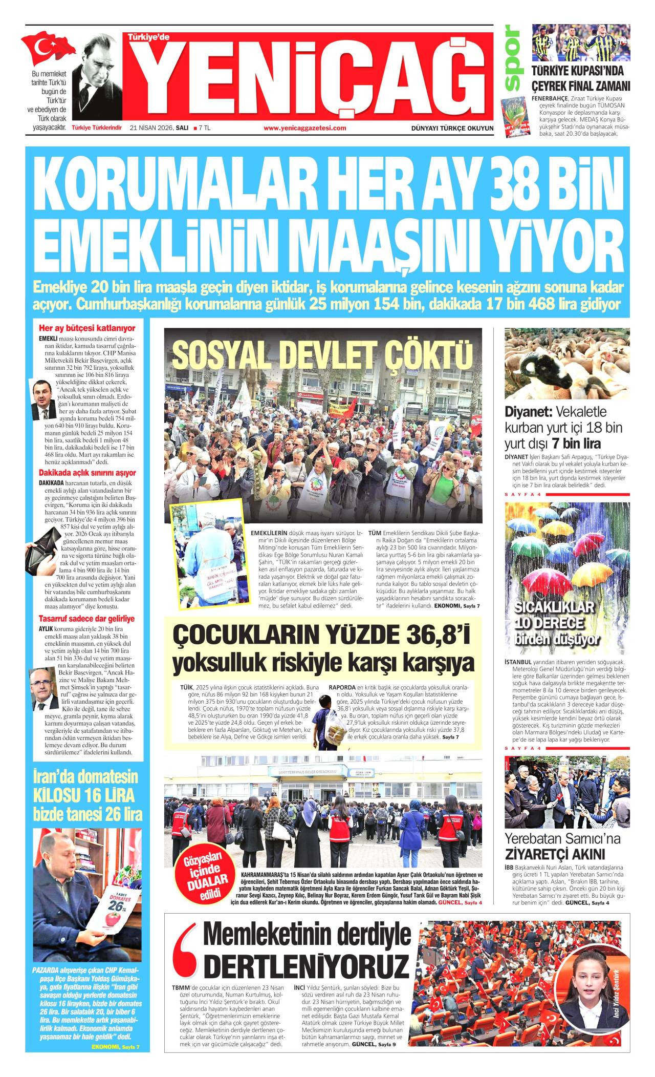 Yeniçağ Gazetesi Gazete Manşeti